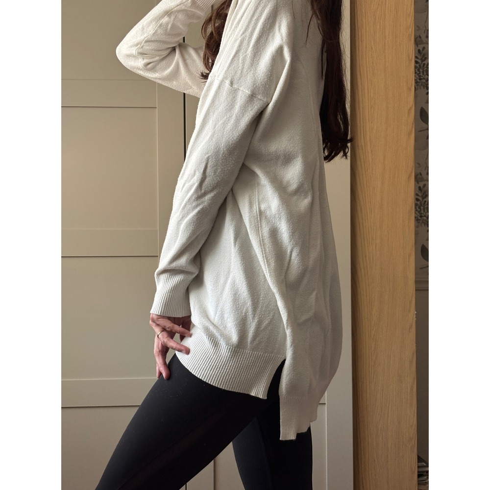 Dreamers by Debut Cream Cozy Fall Knit Oversized V-Neck Sweater ML